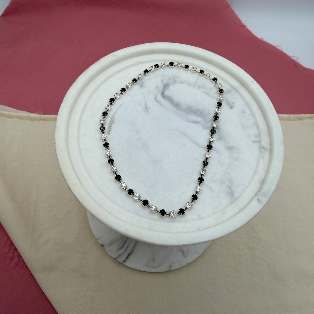 Silver Tone Black and Clear Rhinestone Tennis Bracelet Fashion Jewelry